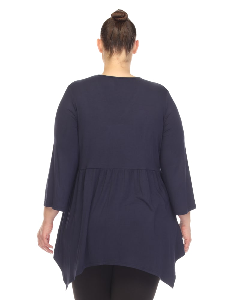 White Mark Empire Waist V Neck Tunic Top Navy